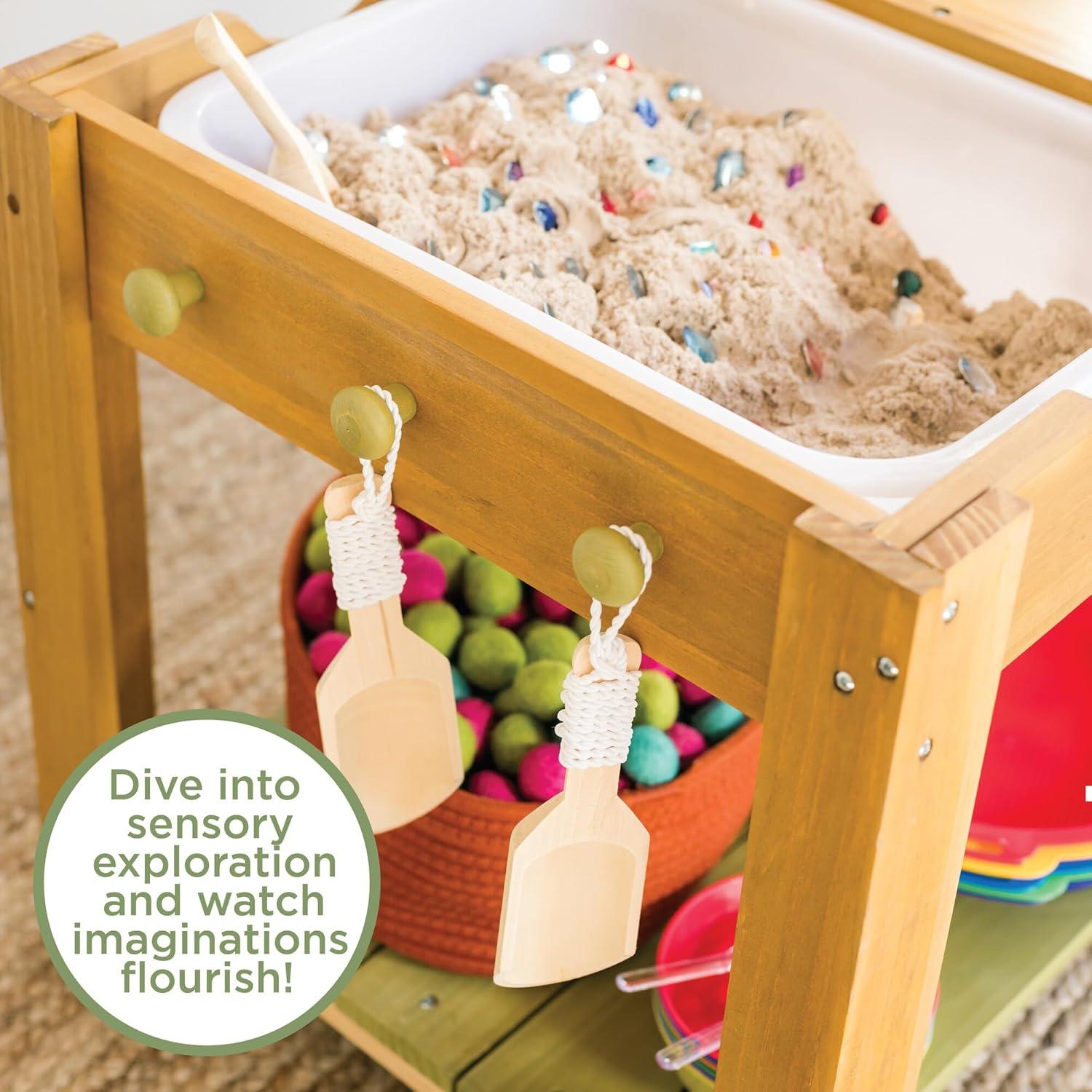 imageMindWare Sensory Sprouts Sensory Table Sturdy Wooden Activity Table with 3 Sensory Bins Cups and Hooks for Tactile Play Indoor or Outdoor Use for Kids Ages 3 Sensory Play Gift for Kids