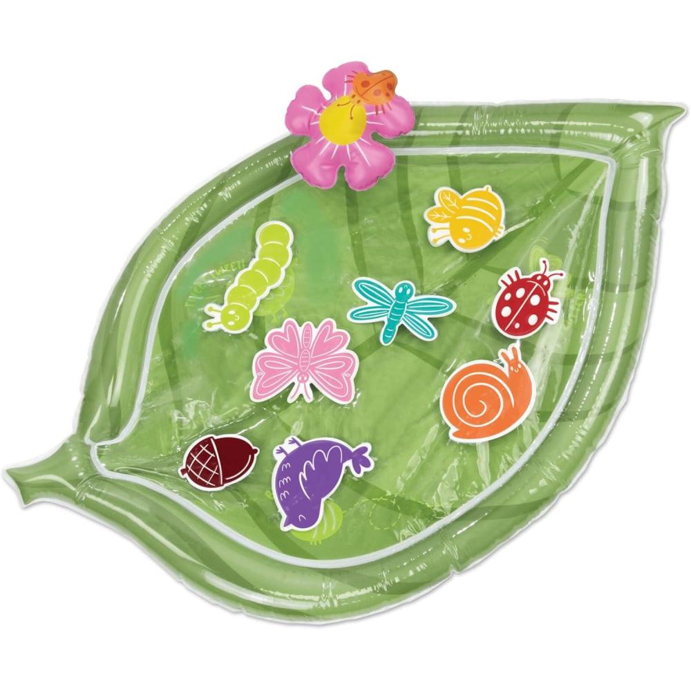 imageMindWare Sensory Sprouts Baby Water Mat Inflatable LeafShaped Tummy Time Play Mat with Floating Bugs for Sensory Play Visual Tracking and Neck Strength Development for Babies 6 Months and Up