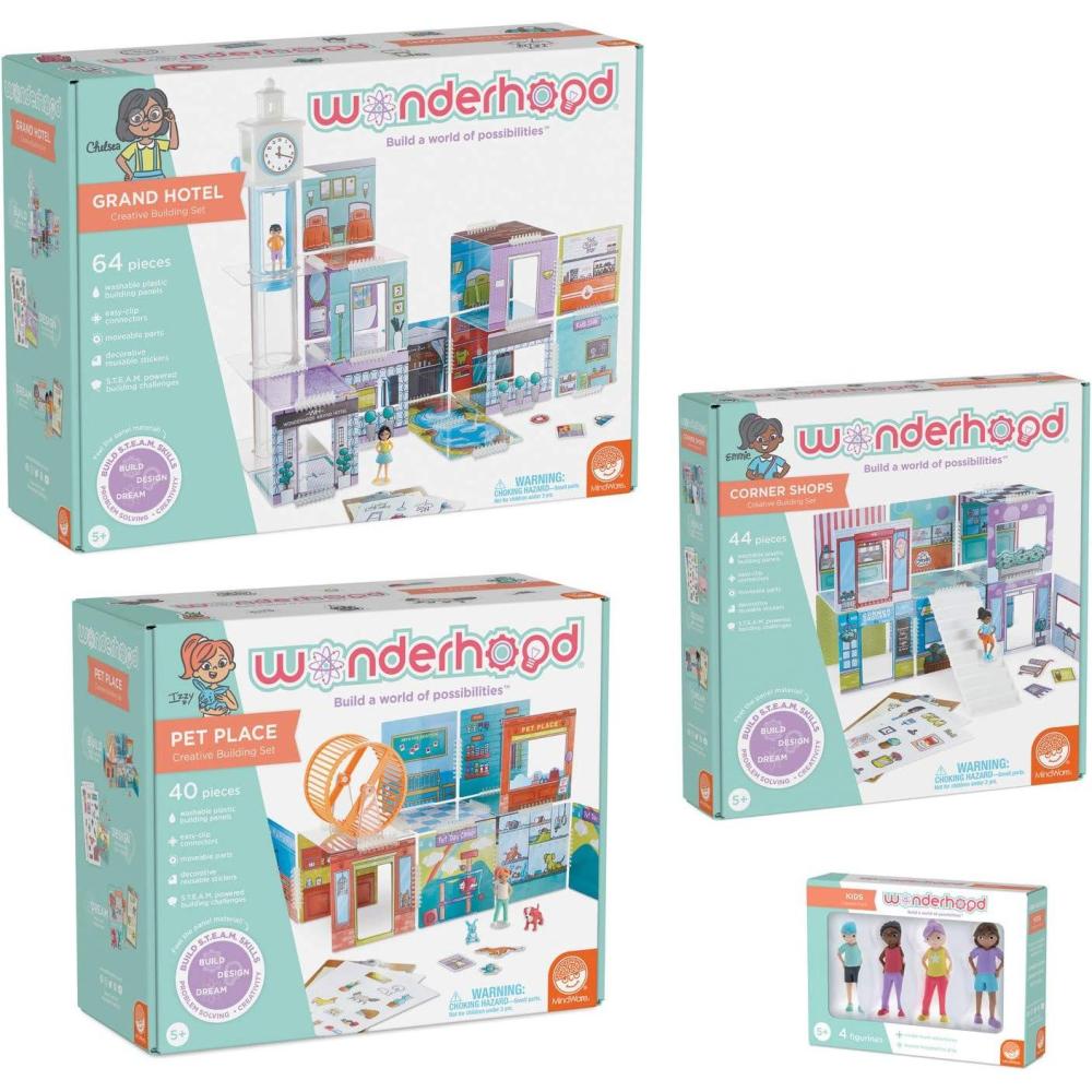 imageMindWare WONDERHOOD Village Set of 3 Dollhouse Building Sets and Character Figures