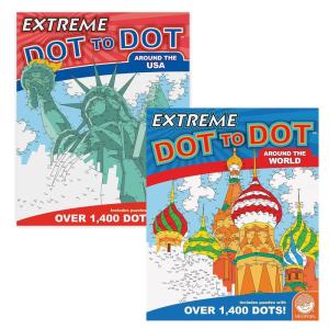 MindWare Extreme Dot to Dot Coloring Books Set of 2 – Includes Around The USA and Around The World Connect The Dots Books – Puzzles with 300 to 1400 Dots – Dot to Dot Books for Kids & Adults