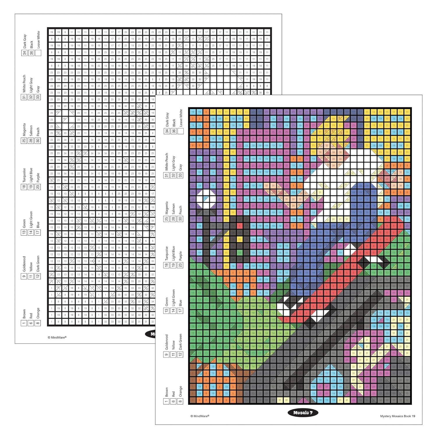 imageMindWare Color By Number Mystery Mosaics Coloring Book 19  Color by Number Book for Kids 6 and Up with 18 Perforated Pages of 18 Captivating Images Disguised as Numbered Squares