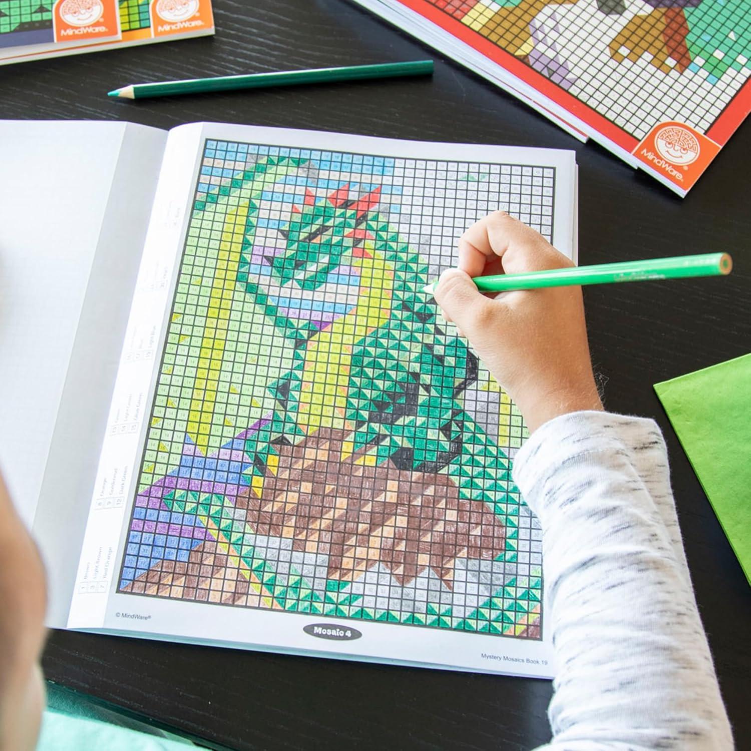 imageMindWare Color By Number Mystery Mosaics Coloring Book 19  Color by Number Book for Kids 6 and Up with 18 Perforated Pages of 18 Captivating Images Disguised as Numbered Squares