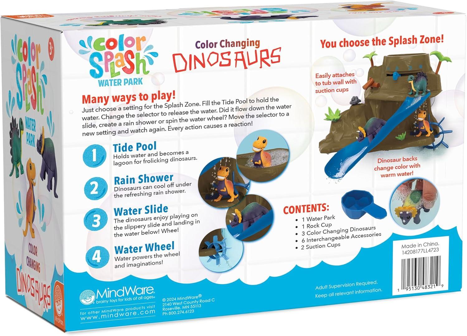 imageMindWare Dinosaur Color Splash Water Park Bathtub Playset Interactive Bath Toys with Color Changing Dinosaur Figures Gift for 3 Year Olds and Up