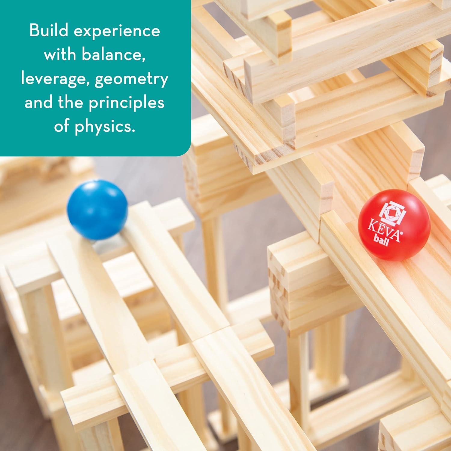 imageMindWare KEVA Contraptions Wooden Blocks Building Set Marble Run Kit Includes 2 Balls 200 Planks