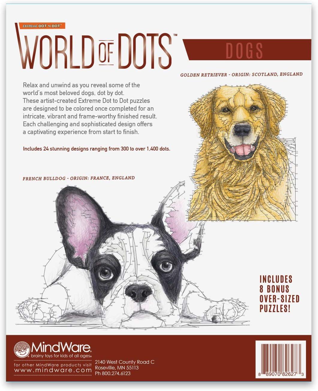 imageMindWare World of Dots Dogs ConnectTheDots Puzzle Coloring Book for Kids and Adults 32 DogThemed Designs Ages 8 and Up