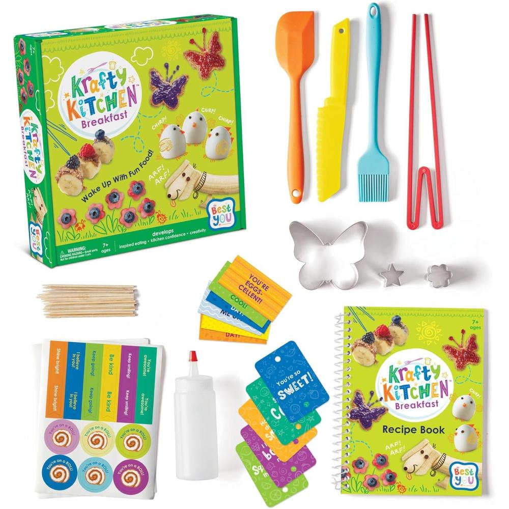 imageMindWare Best You Krafty Kitchen Breakfast Kit Kids Cooking Set with KidSafe Knife and Tools HandsOn Food Prep and Recipe Activities Real Kitchen Learning for Kids Ages 7