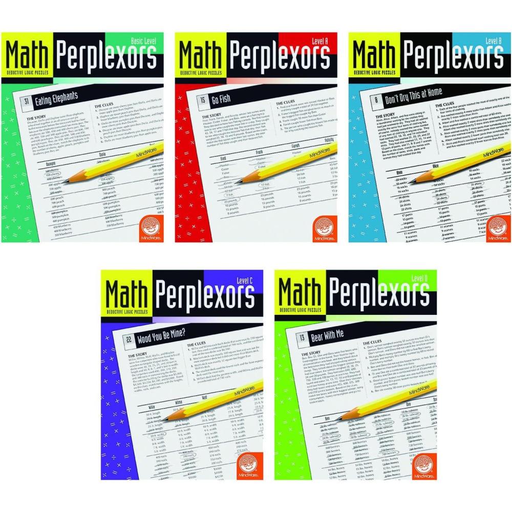 imageMindWare Math Perplexors Set of 5  Logic and Deduction Puzzle Books for Kids and Adults Grades 3 and Up