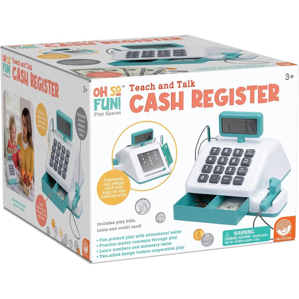 imageMindWare Oh So Fun Cash Register with DoubleSided Teach and Talk Design Scanner Large Drawer ampamp Play Money Accessories for Kids ampamp Toddlers