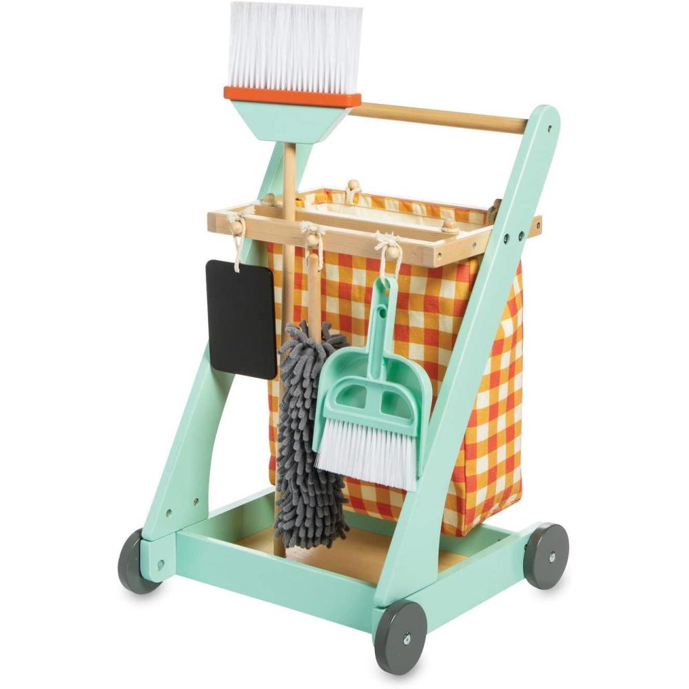 imageMindWare Oh So Fun Cleaning Cart  Kids Cleaning Set Includes Kid Size Broom ampamp Other Cleaning Toys for Kids 3 ampamp Up