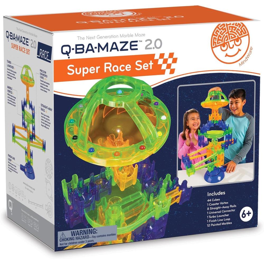 imageMindWare QBAMaze 20 Super Race Set STEM Marble Run Building Kit with Turbo Launcher and Racing Tracks Creative Engineering Toy for Kids Ages 6 Logic and Construction Gift