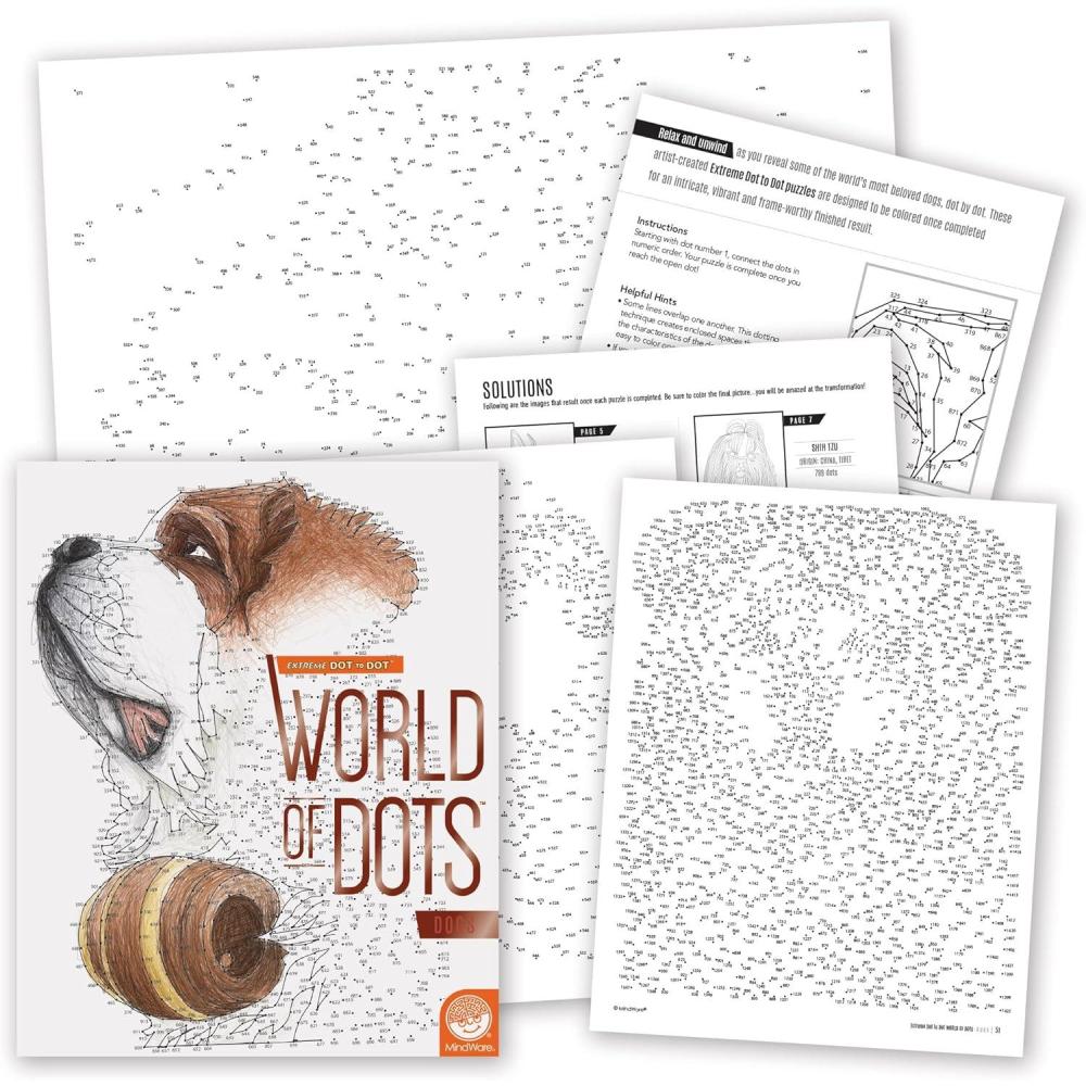imageMindWare World of Dots Dogs  ConnectTheDots Puzzle Coloring Book for Kids and Adults 32 DogThemed Designs Ages 8 and Up