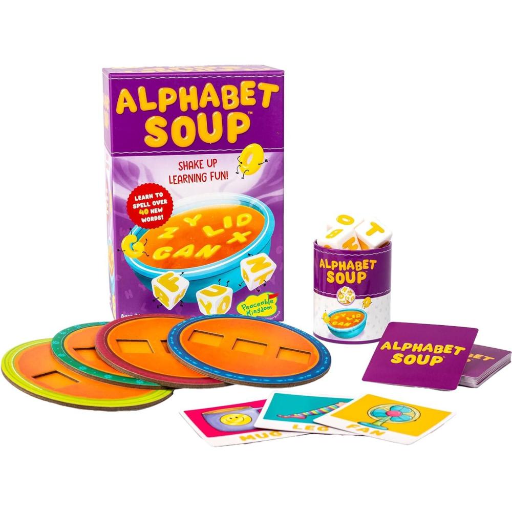 imagePeaceable Kingdom Alphabet Soup Spelling Game  Educational Boardgame for Kids Aged 3 and Up  Preschool Learning Activities  Kindergarten Learning Games