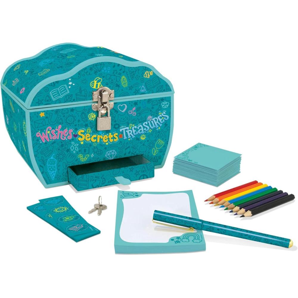 imagePeaceable Kingdom Wishes Secrets Treasures Treasure Box  Kids Treasure Chest with Lock ampamp Keys Mini Jewelry Box Kids Storage Box Boys Girls