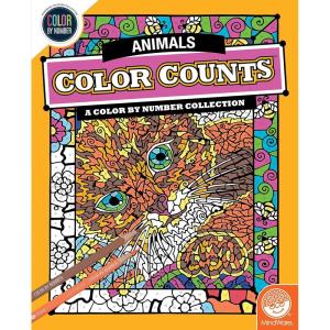 MindWare Color by Number Color Counts Animals – Animal-Themed Coloring Book for Kids and Adults, 22 Hidden-Image Designs, Ages 6 and Up