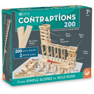 MindWare KEVA Contraptions, Wooden Blocks Building Set, Marble Run Kit, Includes 2 Balls – 200 Planks