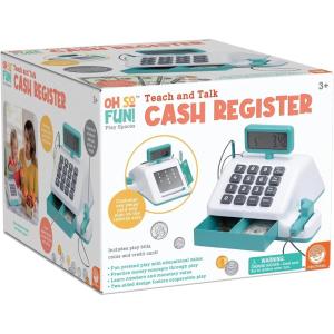 MindWare Oh So Fun! Cash Register with Double-Sided Teach and Talk Design, Scanner, Large Drawer & Play Money Accessories for Kids & Toddlers