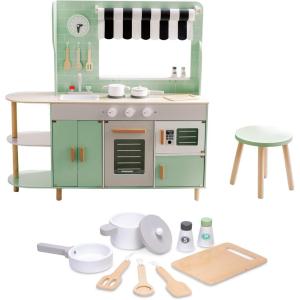 MindWare Play Kitchen Café – Unique 2-in-1 Playset Features Kitchen on One Side and Café on The Other – Pretend Play for Kids Ages 3 & Up – Includes Basic Kitchen Tools