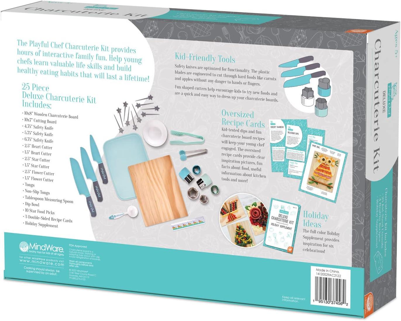 imageMindWare Playful Chef Deluxe Charcuterie Kit Real Kids Cooking Set 25 Kids Cooking Utensils Including Safe Knife Set Charcuterie Board Cutting Board Ages 5