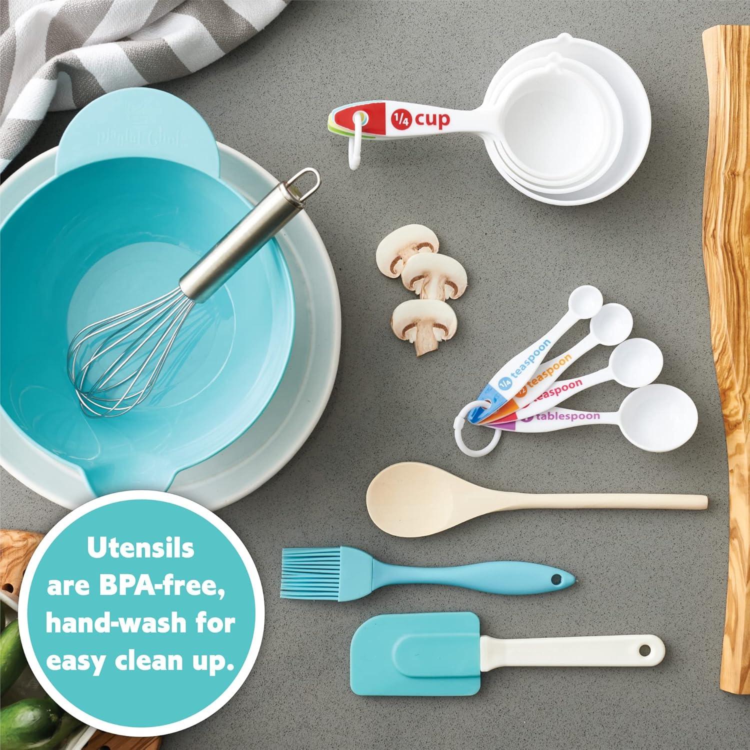 imageMindWare Playful Chef Deluxe Cooking set for kids 22 kidsized utensils with colorcoded measuring tools 5 healthy recipes ampamp apron Real cooking lessons for boys ampamp girls Ages 4 ampamp up