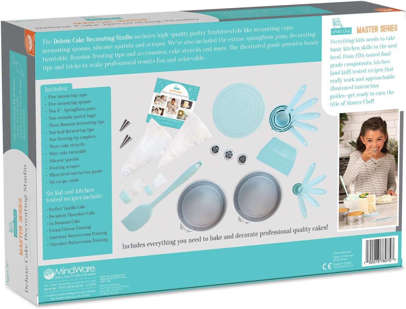 imageMindWare Playful Chef Kids Cake Decorating Kit Includes Pans Reusable Pastry Bags Stencils Recipes amd More