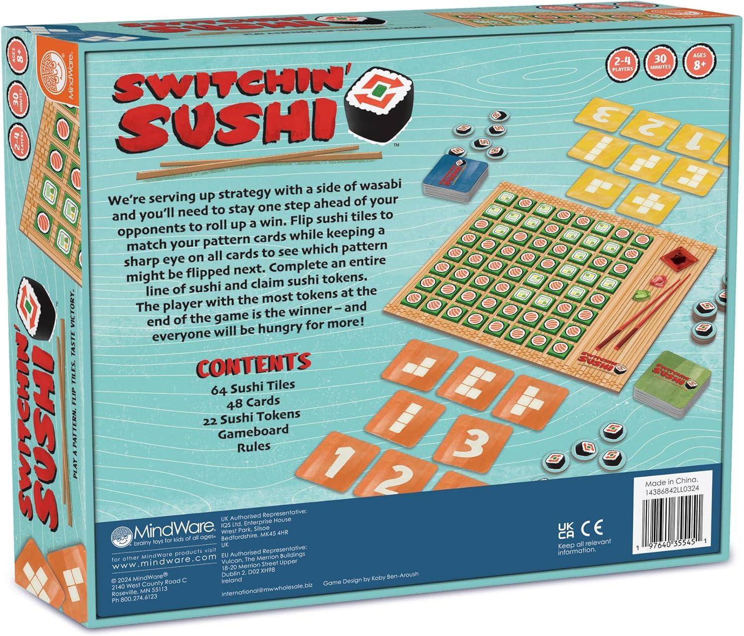 imageMindWare Switchin Sushi Board Game Strategic Pattern Matching and Tile Flipping Game with Number Cards FastPaced Logic Play for Kids Ages 8