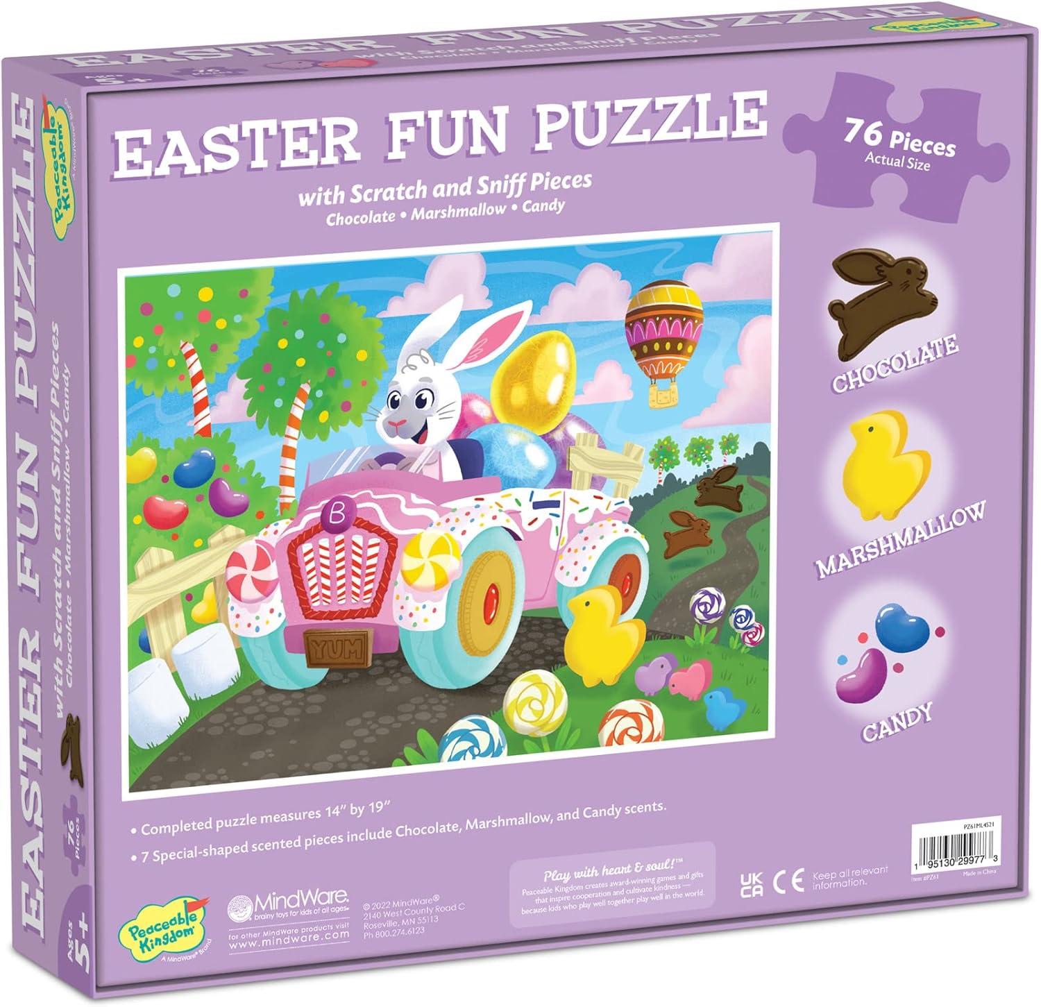 imagePeaceable Kingdom Easter Bunny Scratch and Sniff Jigsaw Puzzle Scented MultiSensory Puzzle with Candy Aromas for Visual Recognition and Problem Solving 76 Pieces for Kids Ages 5 and Up