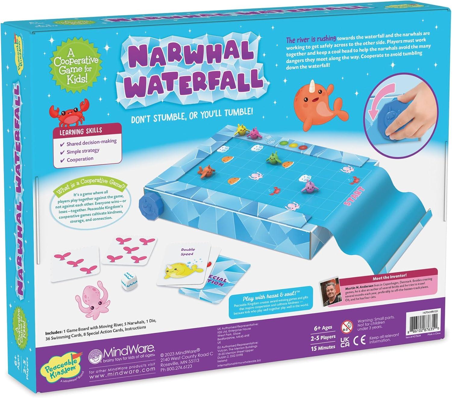 imagePeaceable Kingdom Narwhal Waterfall Cooperative Game Fun Games for Kids Ages 6 and Up FastPaced Kid Board Games Includes Moving Gameboard for Extra Excitement