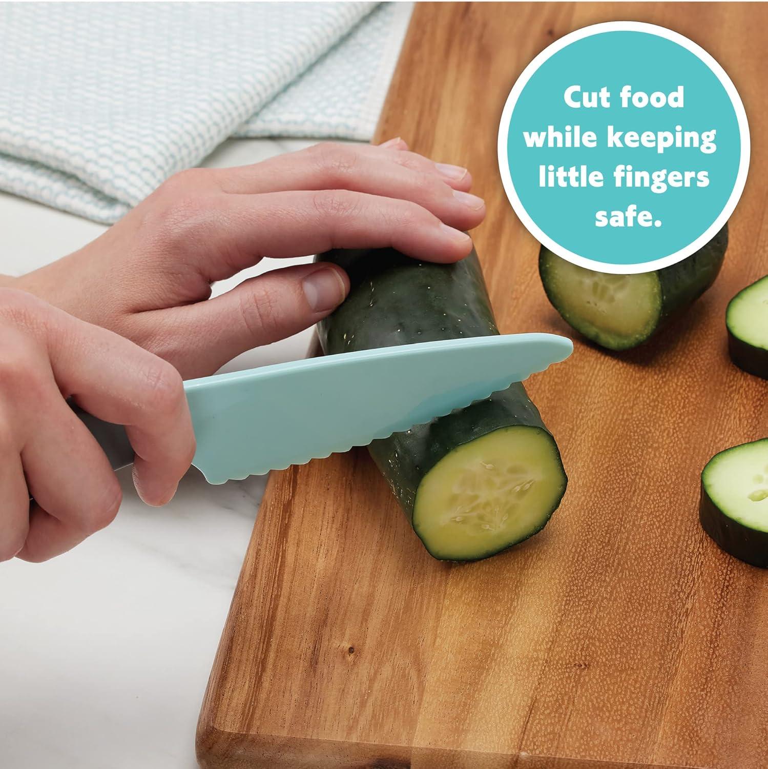 imagePlayful Chef Safety Knife Set for Kids 3 Knives Plastic Blades with Serrated Edges Safe for Little Hands Ages 5 ampamp up Dishwasher Safe
