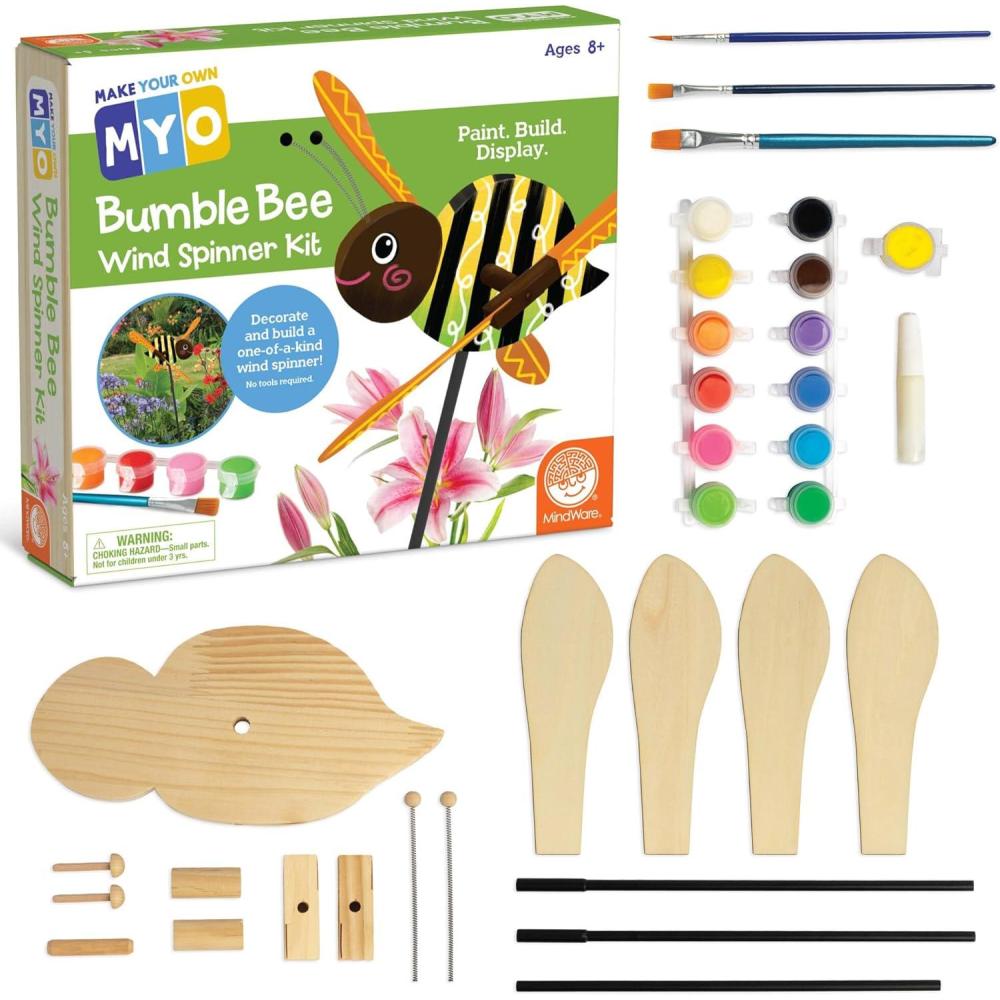 imageMindWare Make Your Own Bumble Bee Wind Spinner Wood Craft Kit Build ampamp Decorate for Ages 8 ampamp Up