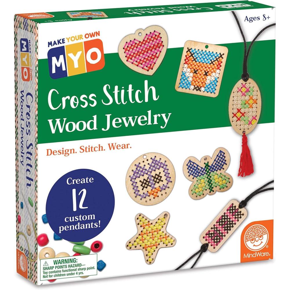 imageMindWare Make Your Own Cross Stitch Cute ampamp usable DIY Crafts for Girls ampamp Teens Make 12 Wooden Pendants 29 pcsCrossStitch Jewelry