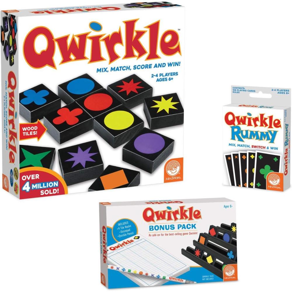 imageMindWare Qwirkle Game Kit Qwirkle Board Game Qwirkle Rummy and Qwirkle Bonus Pack Strategy Game for Kids and Adults 2 to 4 Players Ages 6 and Up