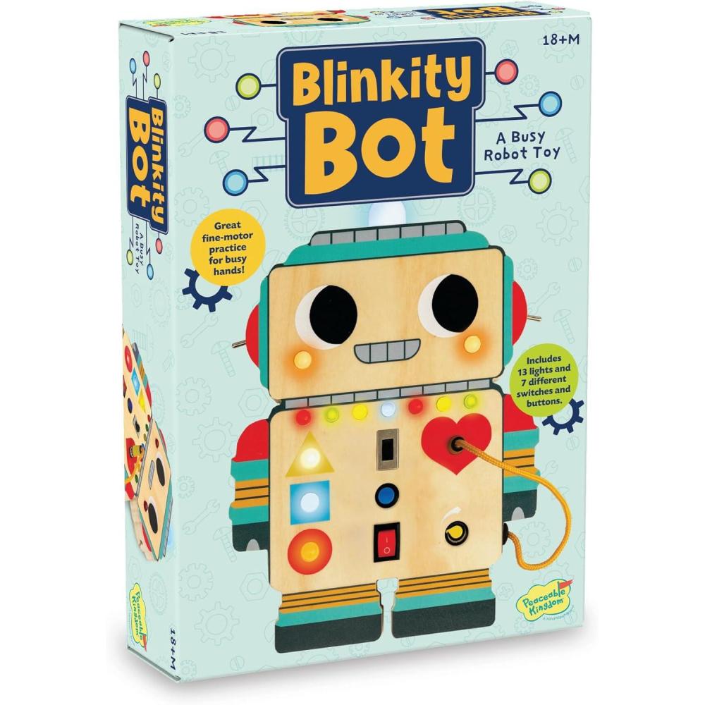 imagePeaceable Kingdom Blinkity Bot Light Up Busy Board for Toddlers Montessori Wooden Toy
