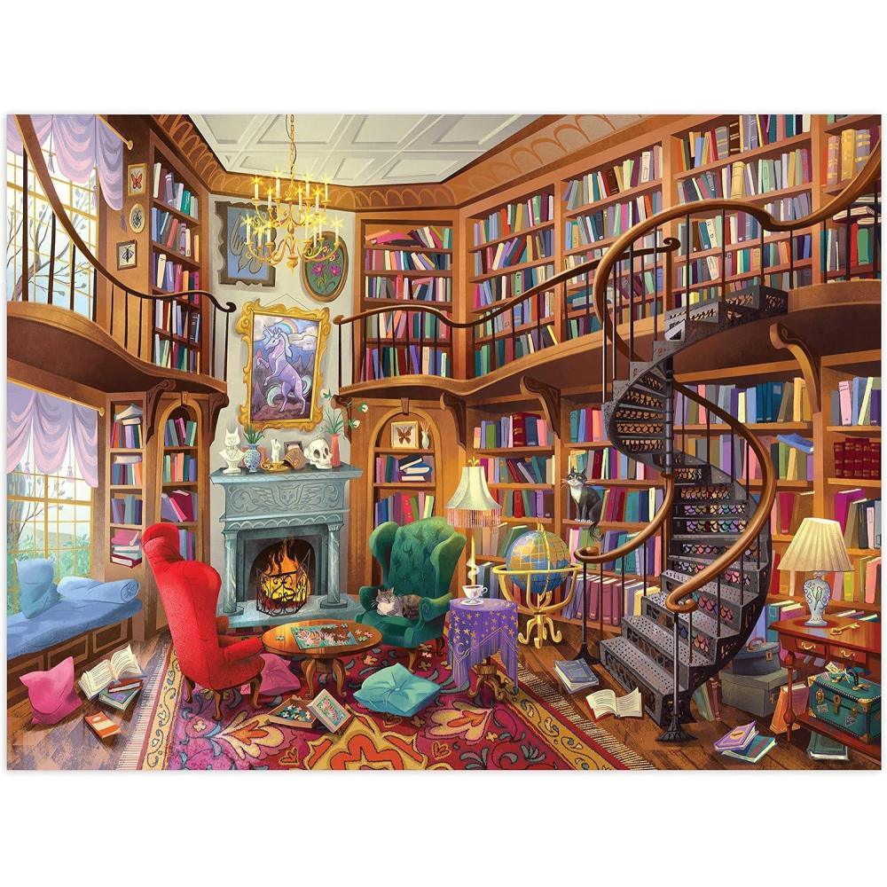imagePeaceable Kingdom Cozy Library Pass Along Puzzle  500Piece with Shiny Foil Accents ampamp EaselStyle Storage Box  Log Your Time Then Pass This Puzzle Along to Friends  for Kids Ages 8 ampamp Up