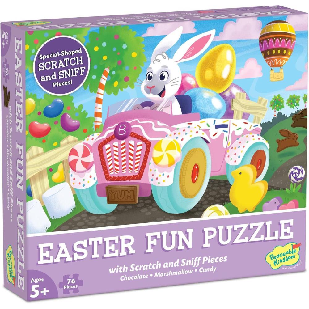 imagePeaceable Kingdom Easter Bunny Scratch and Sniff Jigsaw Puzzle Scented MultiSensory Puzzle with Candy Aromas for Visual Recognition and Problem Solving 76 Pieces for Kids Ages 5 and Up