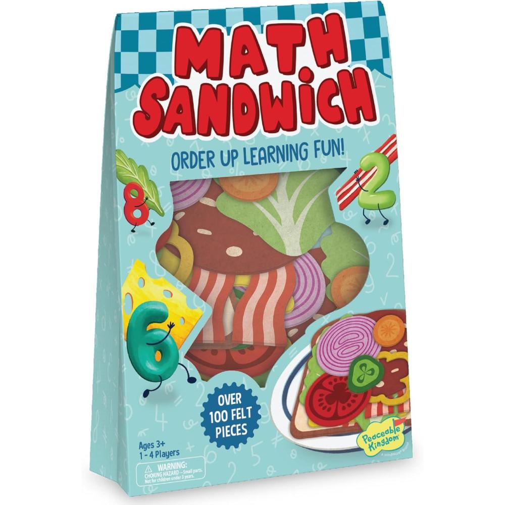 imagePeaceable Kingdom Math Sandwich Game Preschool Math Games for Kids Ages 3 and Up Includes 100 Felt Food Pieces 10 Menu Cards Dry Erase Marker ampamp Guest Check Tablet for Pretend Restaurant Play