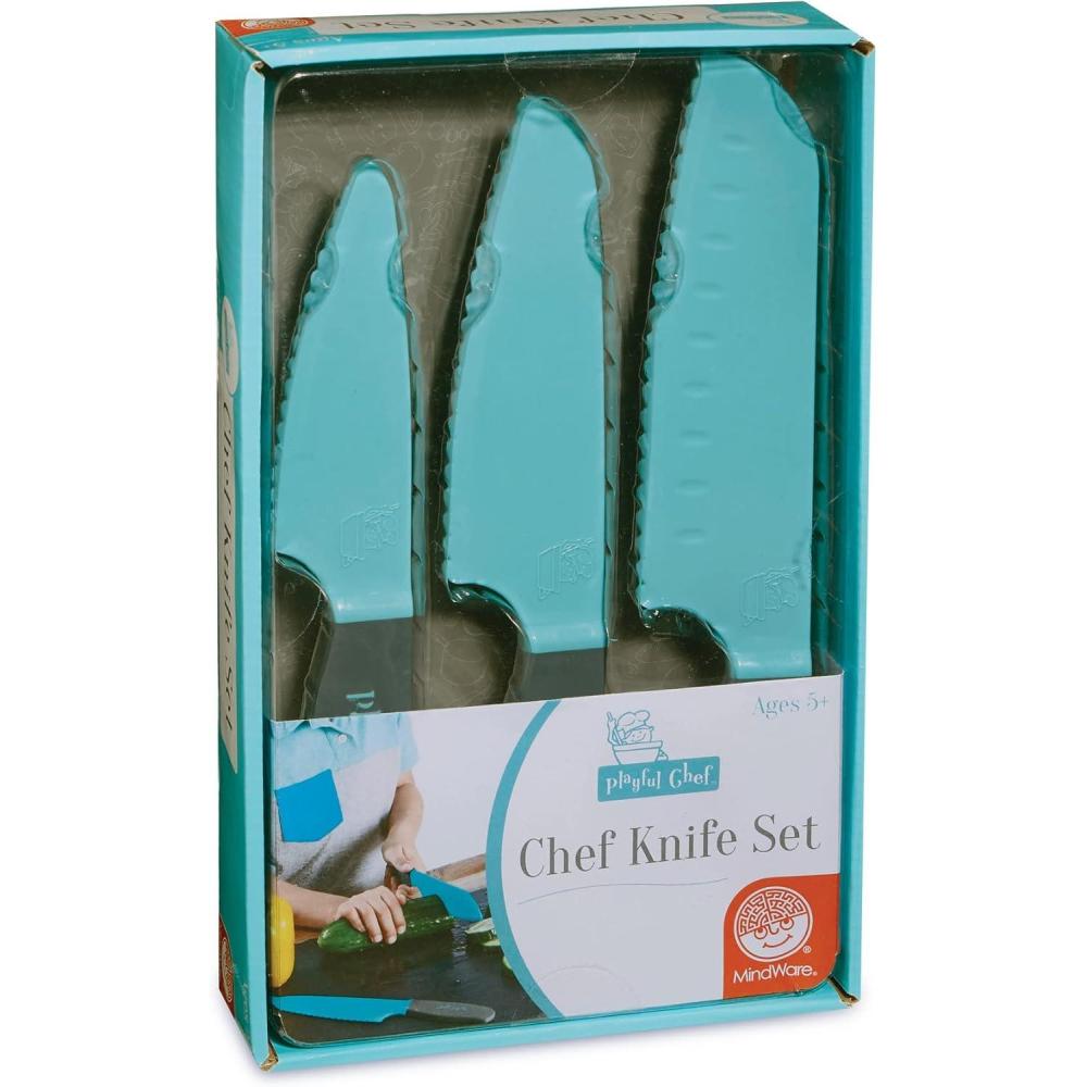 imagePlayful Chef Safety Knife Set for Kids  3 Knives Plastic Blades with Serrated Edges  Safe for Little Hands Ages 5 ampamp up  Dishwasher Safe