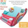 MindWare Oh So Fun! Inflatable Racecar Bed – Twin Size Kids Travel Car Mattress with Sides Including Hand Pump & Storage Bag