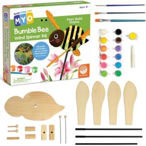 MindWare Make Your Own Bumble Bee Wind Spinner Wood Craft Kit – Build & Decorate for Ages 8 & Up