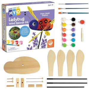 MindWare Make Your Own Ladybug Wind Spinner Wood Craft Kit – Build & Decorate for Ages 8 & Up