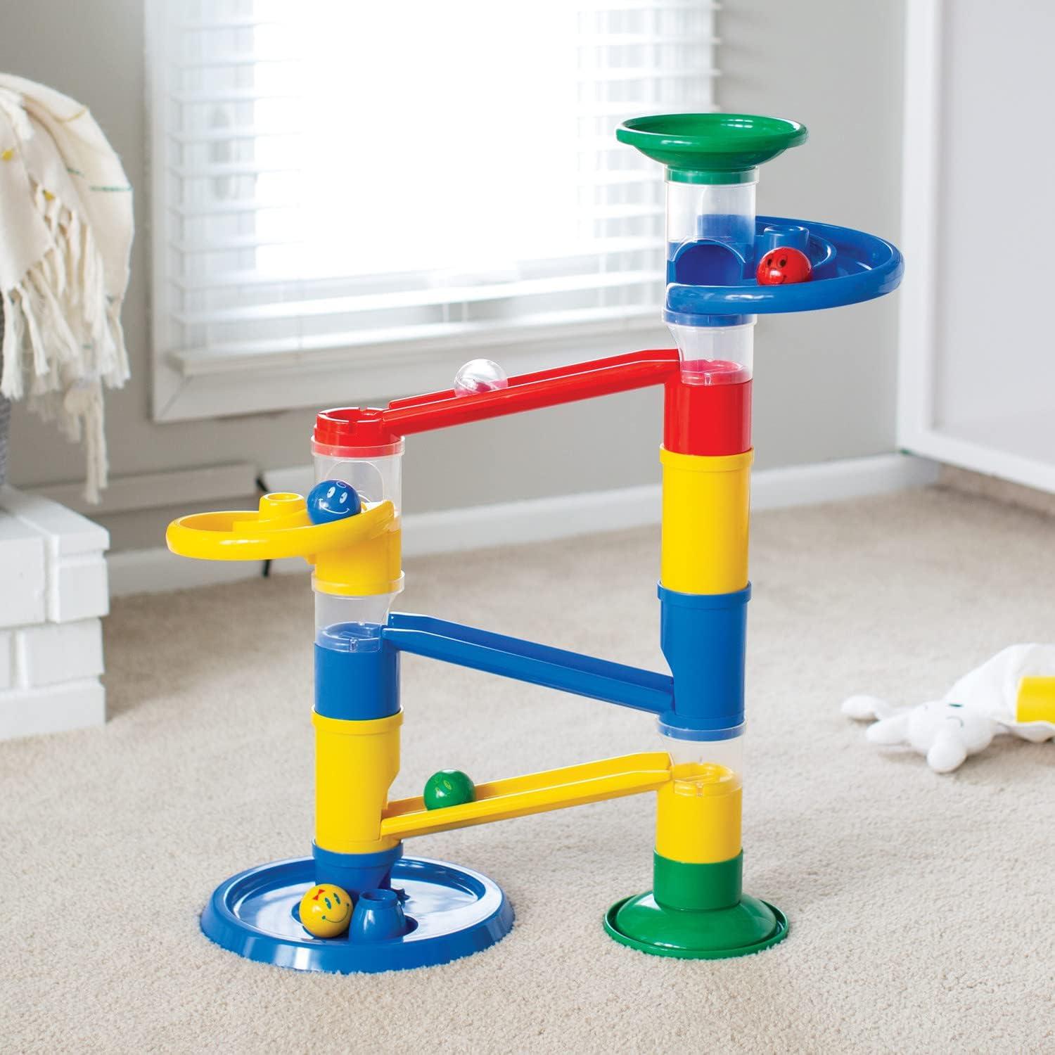 imageMindWare Junior Marble Run My First Marble Run Set Toddler Building Game Marble Maze Toddler Building Toy Set with Oversized Marble Track Pieces and 5 Giant Marbles for Kids 12 Months and Up