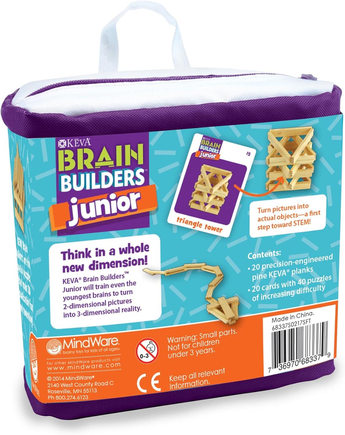 imageMindWare KEVA Brain Builders Set of 2 Original KEVA Brain Builders and KEVA Brain Builders Junior Great Addition to STEM Building Toys and Classroom Games 40 Planks ampamp 70 Puzzles Total