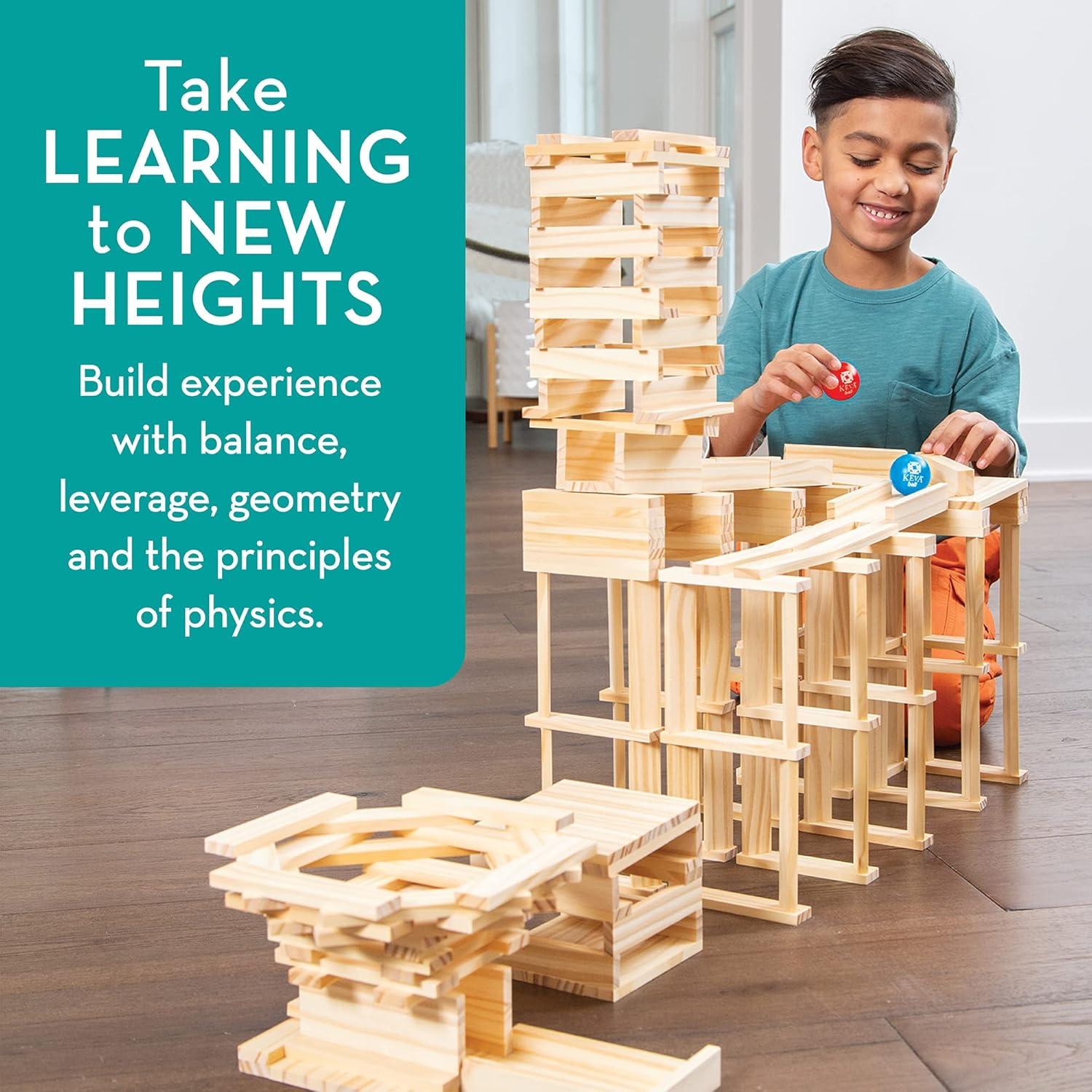 imageMindWare KEVA Contraptions Wooden Blocks Building Set Marble Run Kit Includes 2 Balls 400 Planks