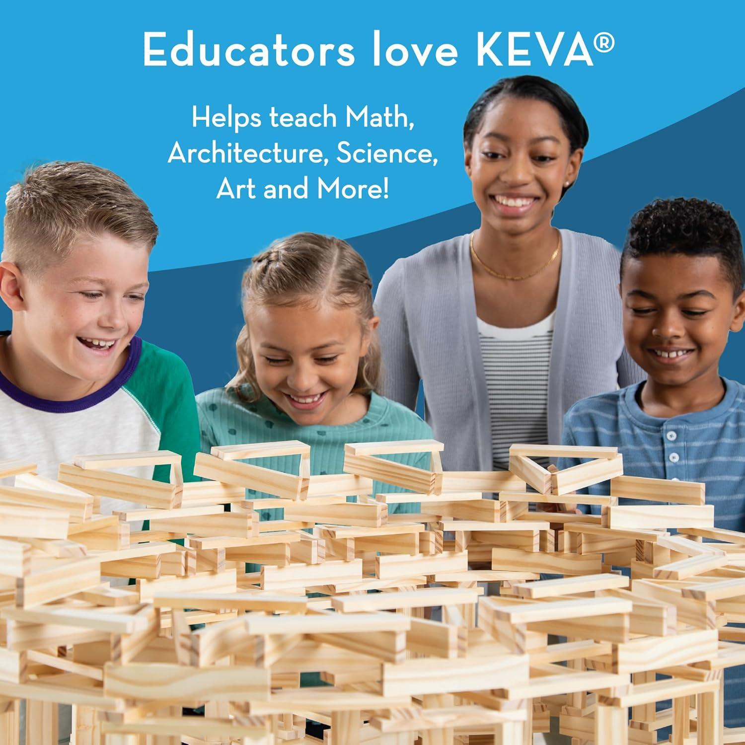 imageMindWare KEVA Structures 600 Plank Wooden Building Blocks Set Includes 600 Pine KEVA Planks 30 Idea Cards and Collapsible Storage Bin