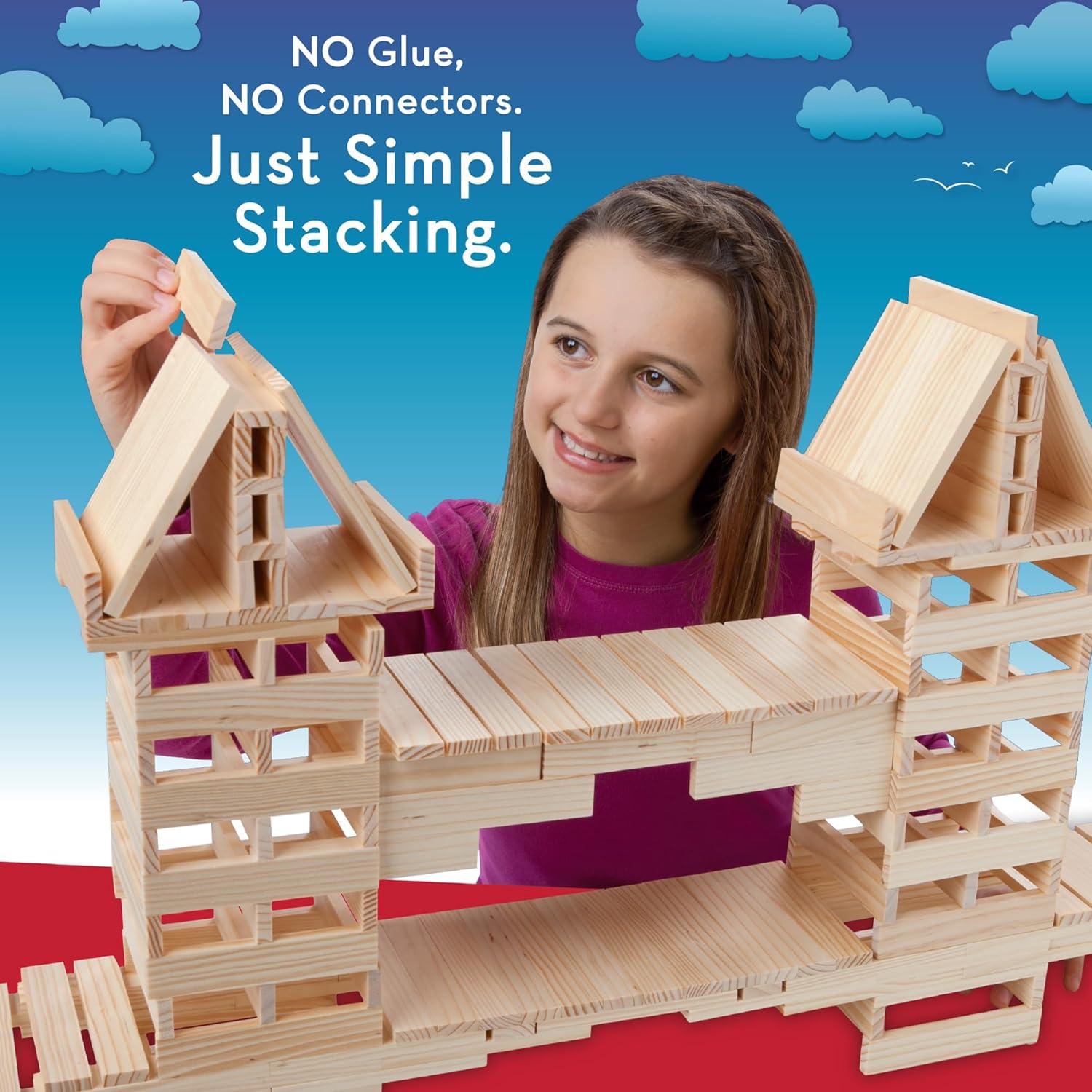 imageMindWare KEVA Structures 600 Plank Wooden Building Blocks Set Includes 600 Pine KEVA Planks 30 Idea Cards and Collapsible Storage Bin