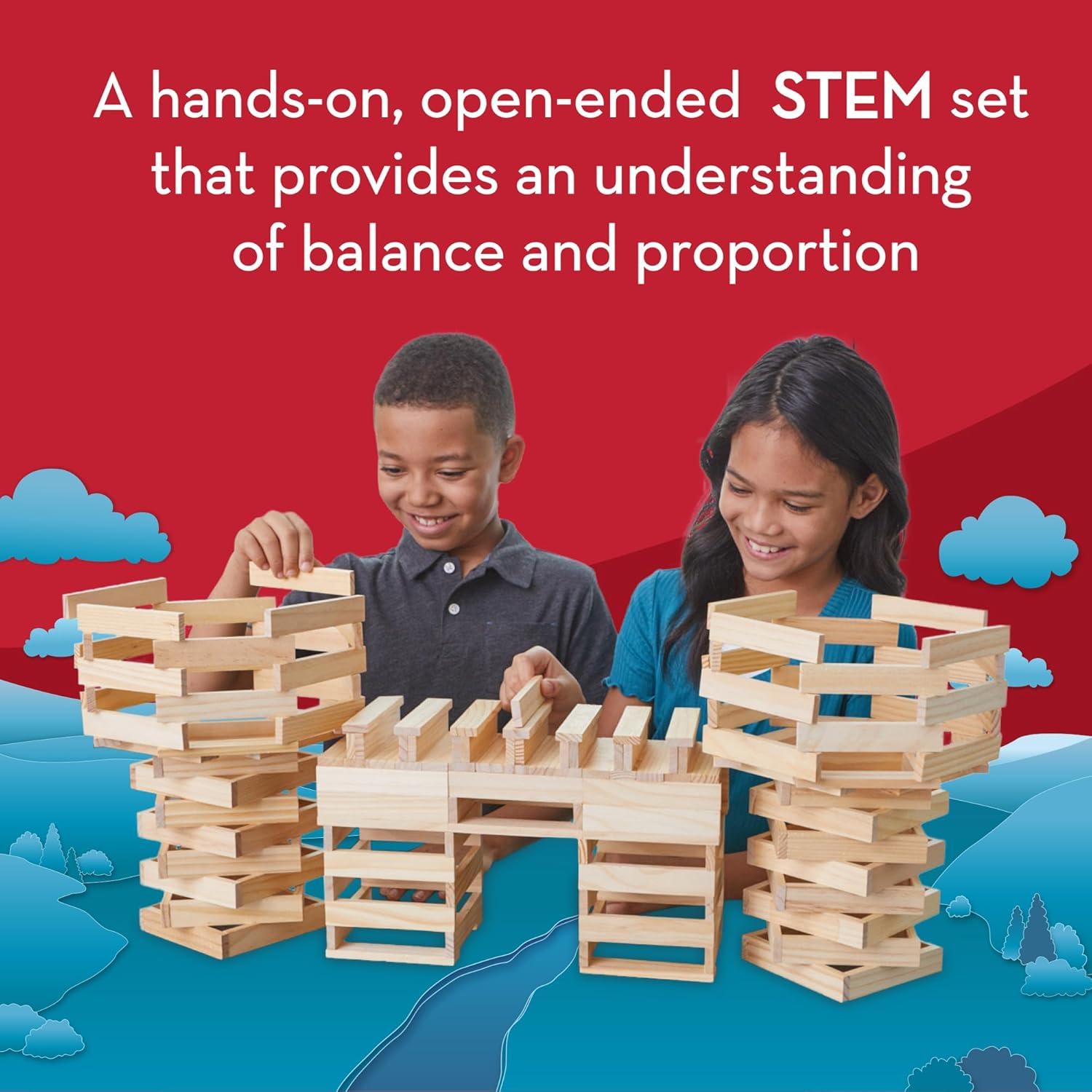 imageMindWare KEVA Structures 600 Plank Wooden Building Blocks Set Includes 600 Pine KEVA Planks 30 Idea Cards and Collapsible Storage Bin