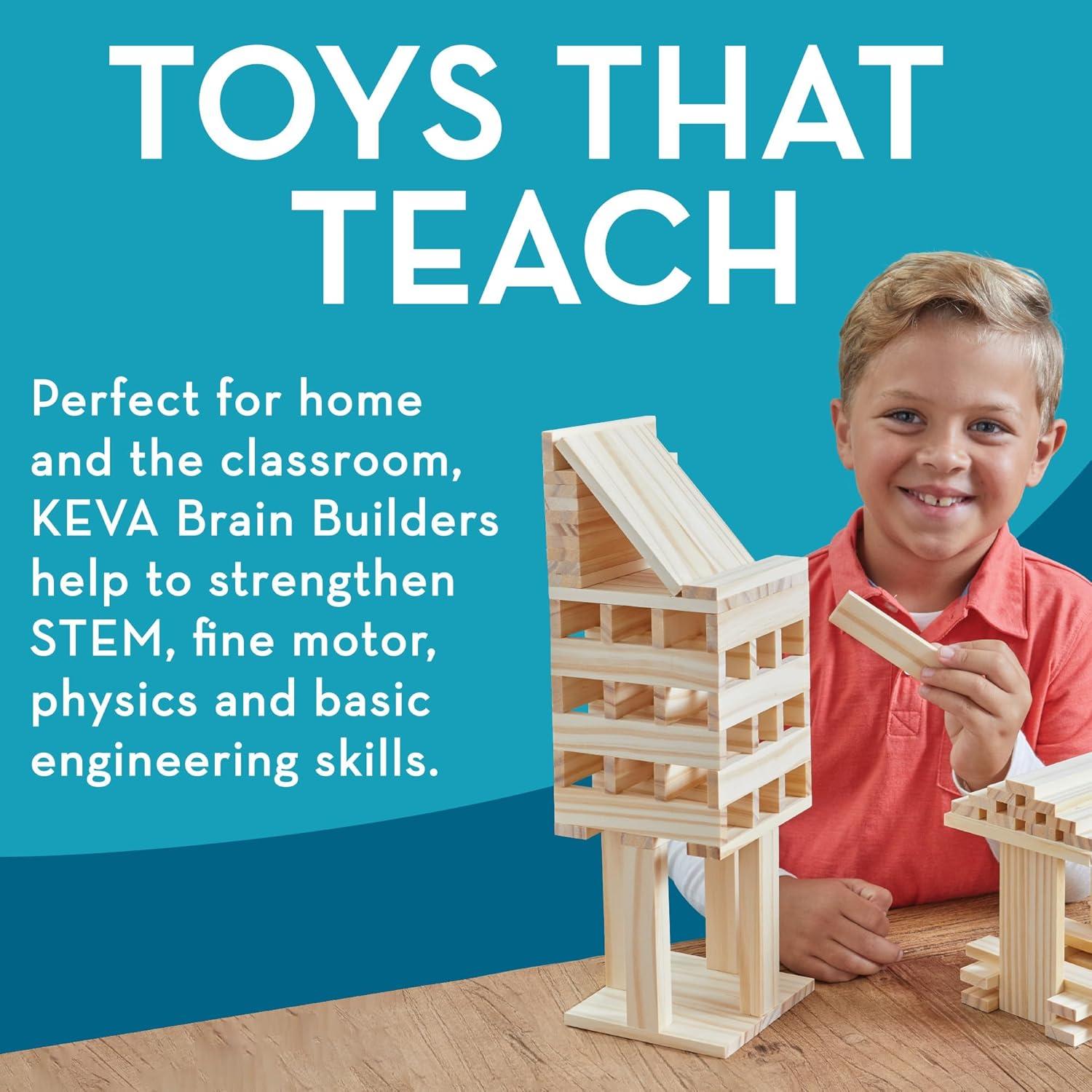 imageMindWare Keva Brain Builders Deluxe STEM Building Toy Includes 75 KEVA Planks 40 Puzzle Cards 8 Design Cards 3D Building Skills for Kids Ages 7