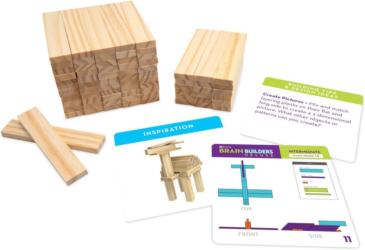 imageMindWare Keva Brain Builders Deluxe STEM Building Toy Includes 75 KEVA Planks 40 Puzzle Cards 8 Design Cards 3D Building Skills for Kids Ages 7