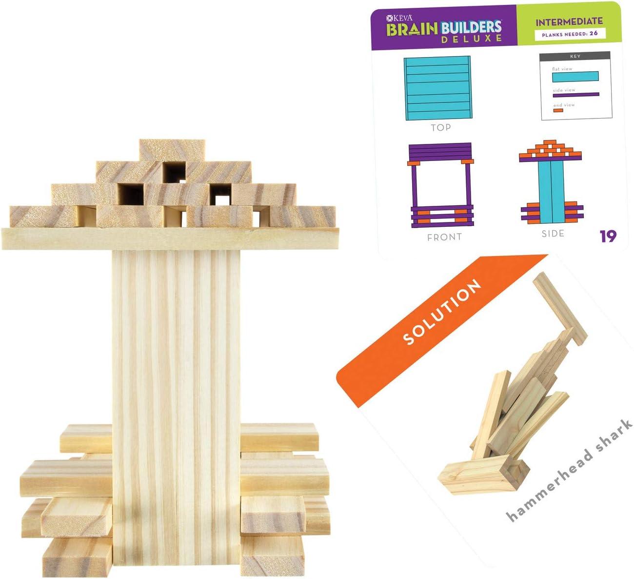 imageMindWare Keva Brain Builders Deluxe STEM Building Toy Includes 75 KEVA Planks 40 Puzzle Cards 8 Design Cards 3D Building Skills for Kids Ages 7