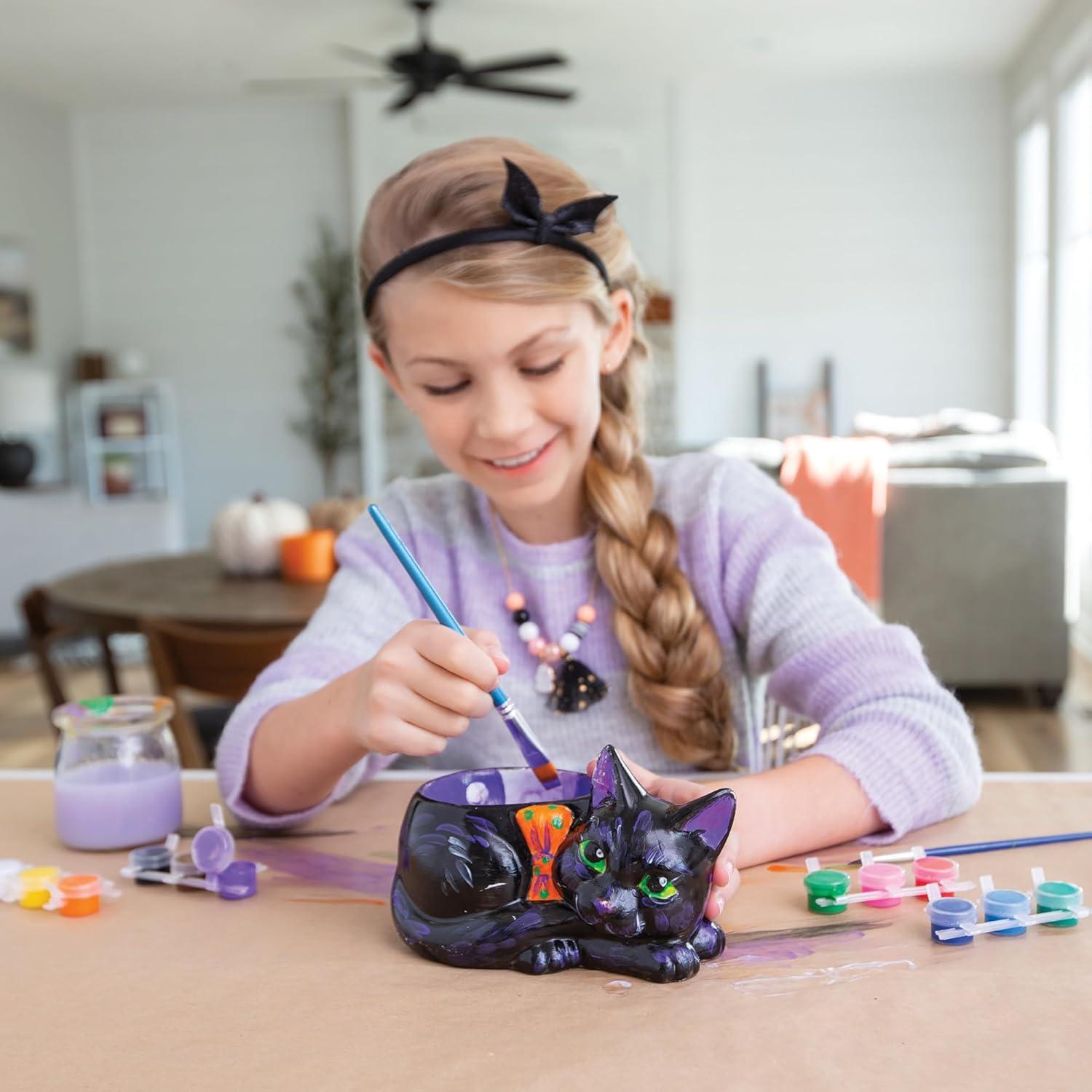 imageMindWare Paint Your Own Cat Dish Porcelain Painting Figures for Kids Teens ampamp Adults Ages 8 ampamp Up Includes 12 Paints and 2 Brushes
