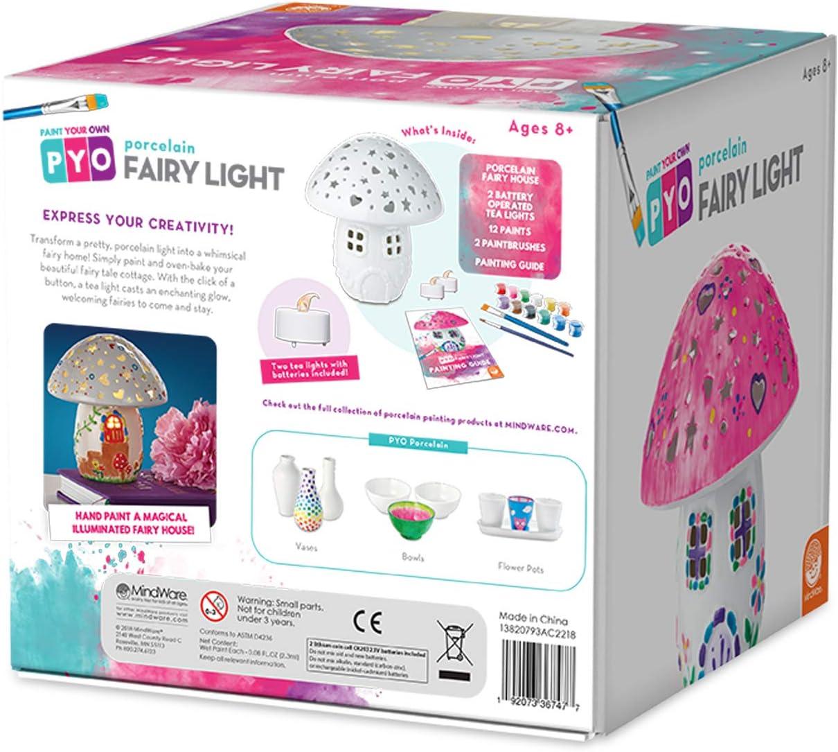 imageMindWare Paint Your Own Fairy Mushroom House Light Craft Kit Includes 2 Tea Lights Paint Brushes and Instruction Guide